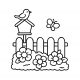 Birdhouse with flowers and butterfly – cute spring coloring page