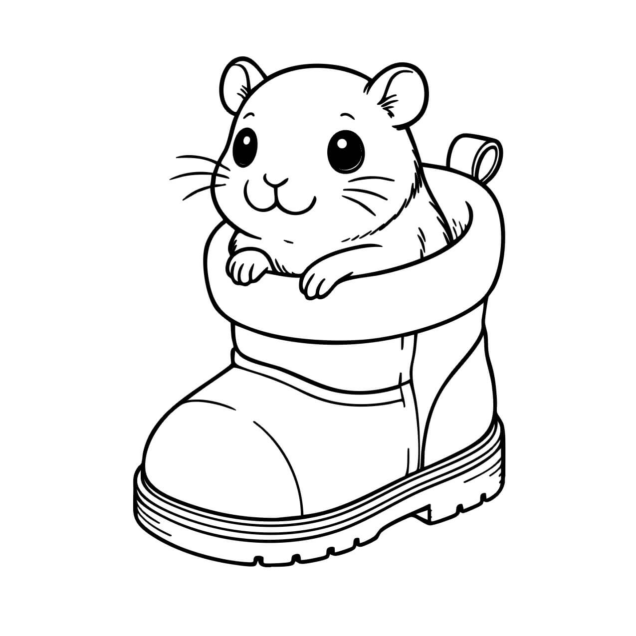 Cute capybara sitting inside a boot – whimsical animal coloring page
