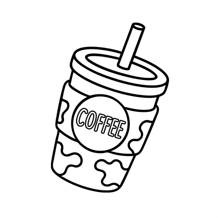 Cute coffee cup with lid and label – fun cafe coloring page