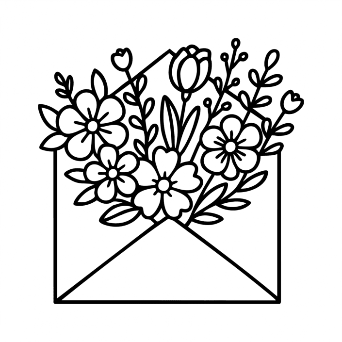 Open envelope filled with flowers – cute printable for spring