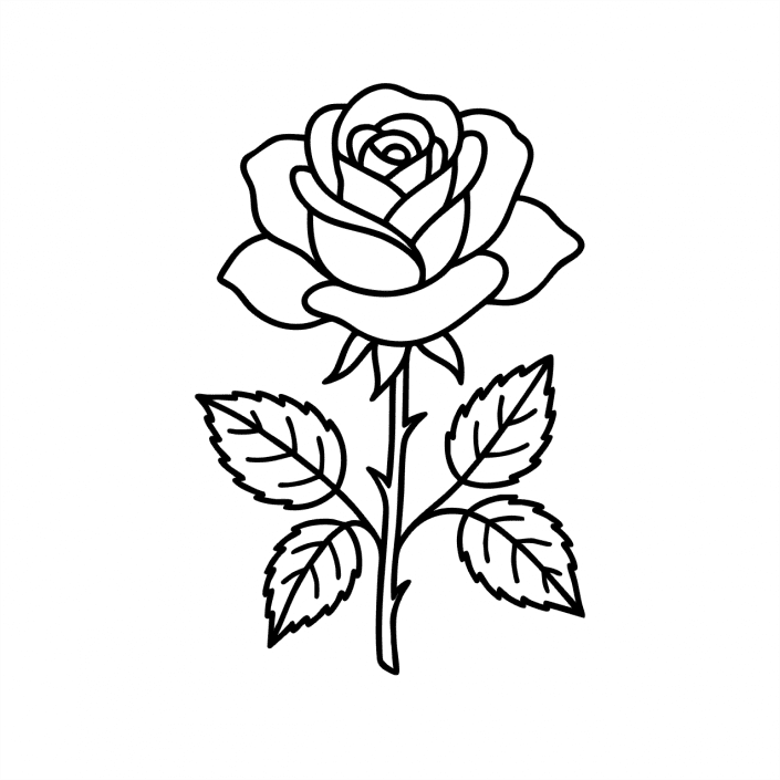 Single rose flower coloring page with detailed petals
