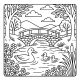 Duck family swimming under bridge in pond – wildlife coloring page