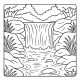 Printable waterfall coloring page with forest background and rocks