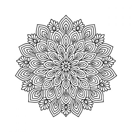 Black and white mandala with layered petal design