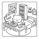 Kawaii cat studying at night – cozy adult coloring scene