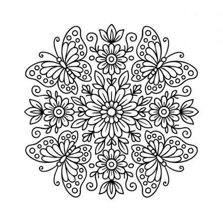 Intricate mandala with floral Butterfly pattern