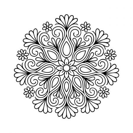 Swirling mandala with botanical-inspired curved lines