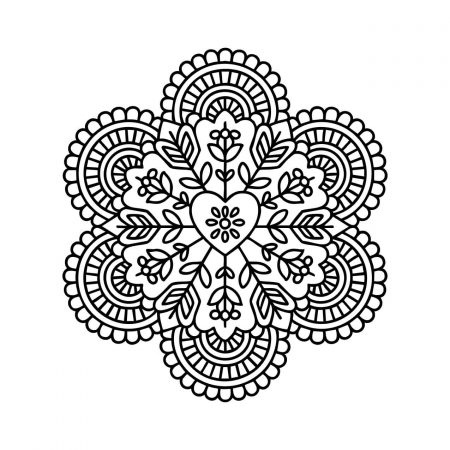 Black and white mandala featuring fern cluster