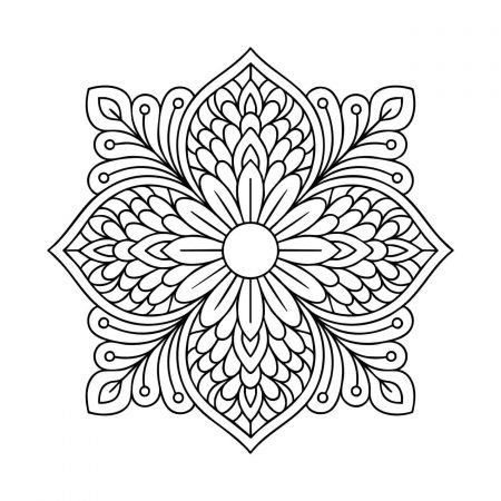 Fan-petal mandala with broad floral structure