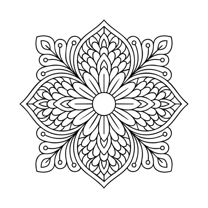 Fan-petal mandala with broad floral structure