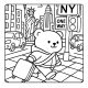 Kawaii bear with suitcase in New York City – travel coloring page