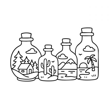 Bottled Nature Landscapes Four landscapes in bottles including forest, cactus desert, mountain, and island