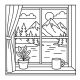 Mountain view through window with mug and houseplants