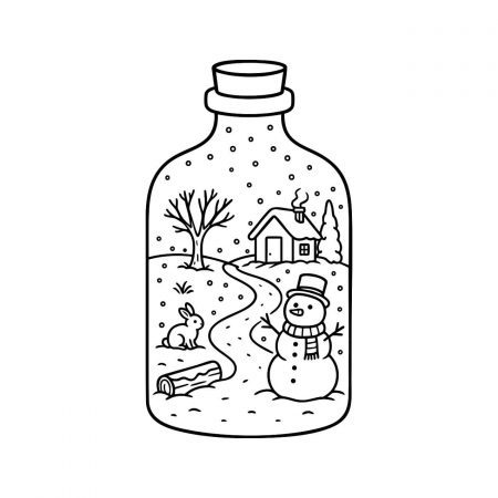 Winter Bottle Scene Snowman, cabin, and snowy trees inside a bottle