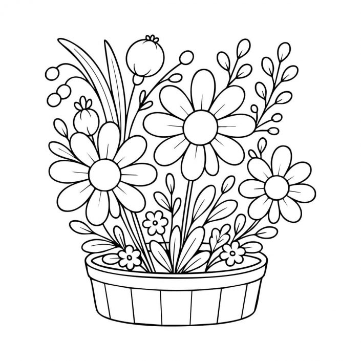 Daisy flower arrangement in a round basket