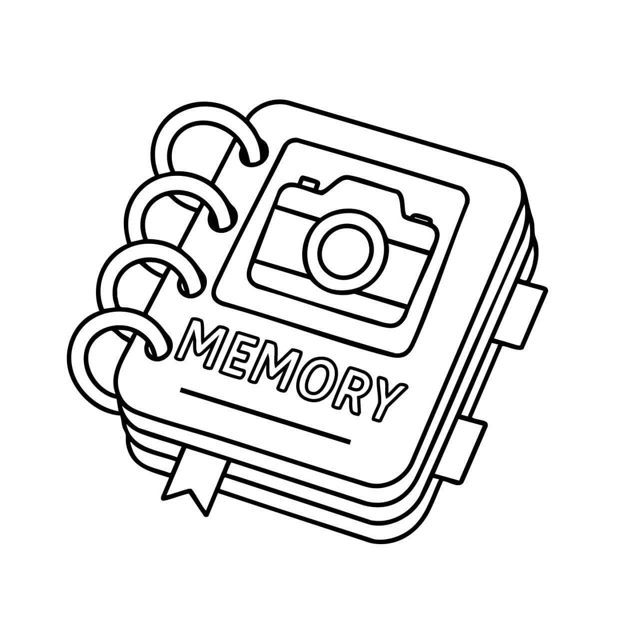 Spiral-bound scrapbook with camera icon and 'Memory' text
