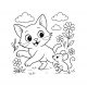 free printable coloring page of playful cat and mouse in a flower garden