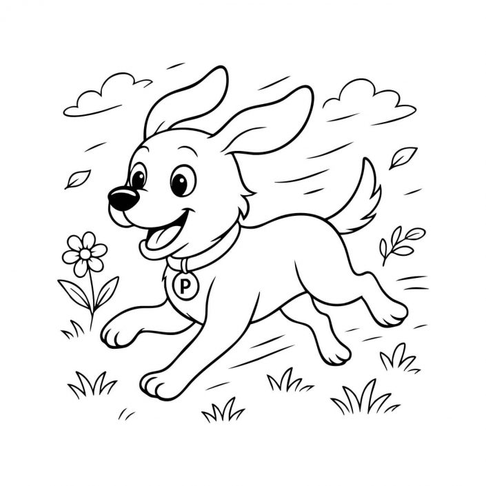 cute puppy in spring garden printable for adults