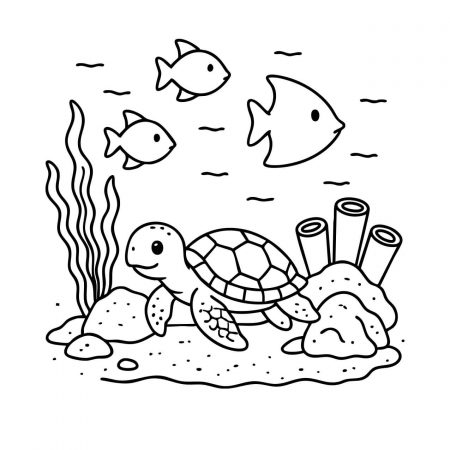 free printable sea turtle and coral reef scene for teens