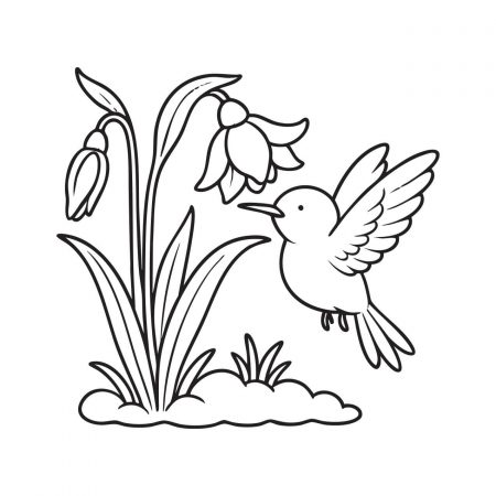 spring finch with flower blossoms printable for all ages